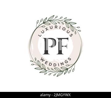 PF Initialen Brief Hochzeit Monogramm Logos Vorlage, handgezeichnete moderne minimalistische und florale Vorlagen für Einladungskarten, Save the Date, elegant Stock Vektor