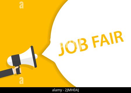 Hand hält Megaphon mit Job fair Rede Blase Banner Vektor mit Kopieplatz für Unternehmen, Marketing, Flyer, Banner, Präsentationen, Und Poster. Stock Vektor