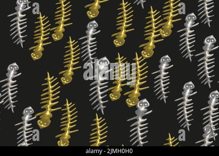 Abstrakt Silber Goldene Eidechsen Nahtloses Muster 3D Illustration Hintergrund Stockfoto