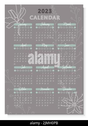 Kalender 2023 einfaches Design. Graue Farbe. vektor-Illustration. Stock Vektor