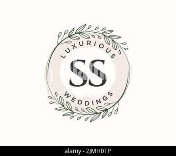 SS Initialen Brief Hochzeit Monogramm Logos Vorlage, handgezeichnete moderne minimalistische und florale Vorlagen für Einladungskarten, Save the Date, elegant Stock Vektor