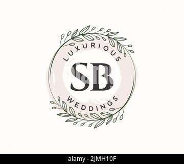 SB Initialen Brief Hochzeit Monogramm Logos Vorlage, handgezeichnete moderne minimalistische und florale Vorlagen für Einladungskarten, Save the Date, elegant Stock Vektor