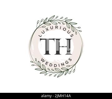TH Initialen Brief Hochzeit Monogramm Logos Vorlage, handgezeichnete moderne minimalistische und florale Vorlagen für Einladungskarten, Save the Date, elegant Stock Vektor