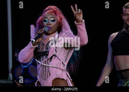 Preston Park, City of Brighton & Hove, Großbritannien, Todrick Hall Wir sind Fabuloso, die im Brighton Pride 2022 auftreten. 6.. August 2022 Stockfoto