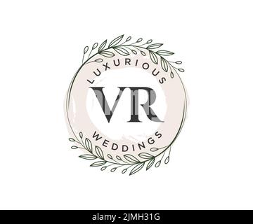 VR Initialen Brief Hochzeit Monogramm Logos Vorlage, handgezeichnete moderne minimalistische und florale Vorlagen für Einladungskarten, Save the Date, elegant Stock Vektor