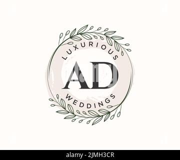 AD Initials Letter Hochzeit Monogramm Logos Vorlage, handgezeichnete moderne minimalistische und florale Vorlagen für Einladungskarten, Save the Date, elegant Stock Vektor