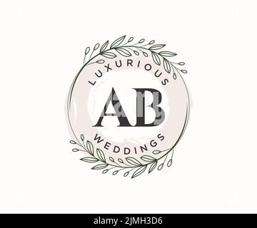 Ab Initialen Brief Hochzeit Monogramm Logos Vorlage, handgezeichnete moderne minimalistische und florale Vorlagen für Einladungskarten, Save the Date, elegant Stock Vektor