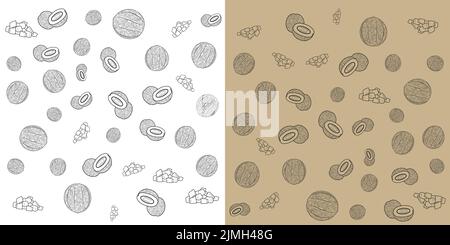 Süße Melone oder Cantaloupe mit zwei Hintergründen. doodle Vektorgrafik. Stock Vektor