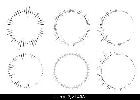 Kreisen Sie die Audiowellen ein. Runder Musik-Sound-Equalizer. Abstraktes Radialradio- und Sprachlautstärke-Symbol. Vektorgrafik. Stock Vektor