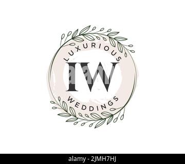 IW Initialen Brief Hochzeit Monogramm Logos Vorlage, handgezeichnete moderne minimalistische und florale Vorlagen für Einladungskarten, Save the Date, elegant Stock Vektor