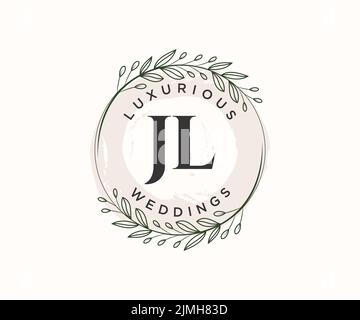 JL Initials Letter Hochzeit Monogramm Logos Vorlage, handgezeichnete moderne minimalistische und florale Vorlagen für Einladungskarten, Save the Date, elegant Stock Vektor