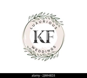 KF Initialen Brief Hochzeit Monogramm Logos Vorlage, handgezeichnete moderne minimalistische und florale Vorlagen für Einladungskarten, Save the Date, elegant Stock Vektor