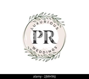 PR Initialen Brief Hochzeit Monogramm Logos Vorlage, handgezeichnete moderne minimalistische und florale Vorlagen für Einladungskarten, Save the Date, elegant Stock Vektor