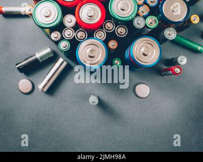 Abfall Recycling bunte Batterien Akkumulatoren Stockfoto