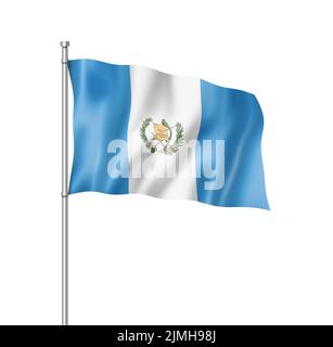 Guatemaltekische Flagge isoliert auf Weiß Stockfoto