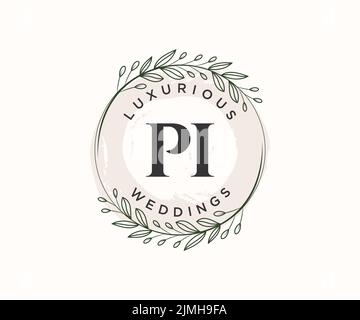 PI Initialen Brief Hochzeit Monogramm Logos Vorlage, handgezeichnete moderne minimalistische und florale Vorlagen für Einladungskarten, Save the Date, elegant Stock Vektor