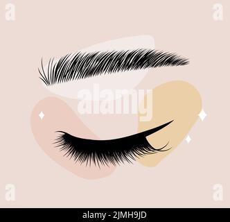 Lash Maker-Logo. Handgezeichnete weibliche Augen. Laminierung und Verlängerung Wimpern. Beauty-Studio-Ikone. Linearer Vektor Illustration im trendigen minimalistischen Stil Stock Vektor