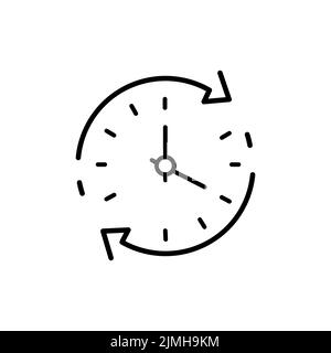 Symbol „Zeit in umgekehrter Reihenfolge“. Zurück- und Rücklaufsymbol. Uhrzeichen mit Pfeil. Vektordarstellung im Umrissstil Stock Vektor