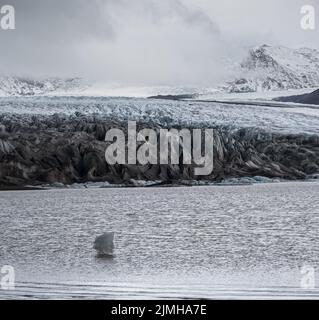 Skaftafellsjokull-Gletscher, Island. Gletscherzunge gleitet von der Vatnajokull-Eiskappe oder dem Vatna-Gletscher in der Nähe des subglazialen Esjufjolls Stockfoto