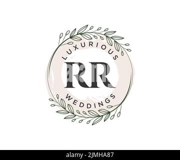 RR Initialen Brief Hochzeit Monogramm Logos Vorlage, handgezeichnete moderne minimalistische und florale Vorlagen für Einladungskarten, Save the Date, elegant Stock Vektor