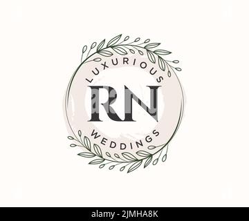 RN Initialen Brief Hochzeit Monogramm Logos Vorlage, handgezeichnete moderne minimalistische und florale Vorlagen für Einladungskarten, Save the Date, elegant Stock Vektor