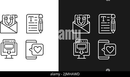 Erstellen von Inhalten für Kunden Pixel perfekte lineare Symbole für den dunklen, hellen Modus Stock Vektor