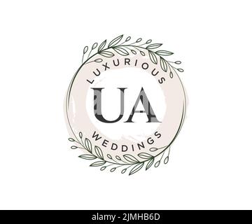 UA Initialen Brief Hochzeit Monogramm Logos Vorlage, handgezeichnete moderne minimalistische und florale Vorlagen für Einladungskarten, Save the Date, elegant Stock Vektor