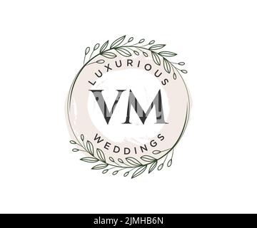 VM Initialen Brief Hochzeit Monogramm Logos Vorlage, handgezeichnete moderne minimalistische und florale Vorlagen für Einladungskarten, Save the Date, elegant Stock Vektor