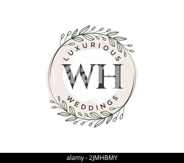 WH Initialen Brief Hochzeit Monogramm Logos Vorlage, handgezeichnete moderne minimalistische und florale Vorlagen für Einladungskarten, Save the Date, elegant Stock Vektor