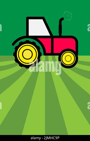 Red Tractor erntet das Land. Landwirtschaft buntes Plakat mit Kopierraum. Vektorgrafik Stock Vektor