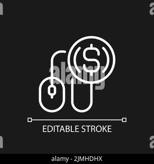 Pay per click Pixel perfekte weiße lineare Symbol für dunkle Thema Stock Vektor