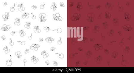 Kirsche Früchte Vektor Illustration Umriss Doodle Symbol für Web, App und Designs. Stock Vektor