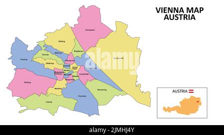 Karte Von Wien. Stadtplan von Wien Detailkarte von Wien in Farbe mit Hauptstadt. Stock Vektor