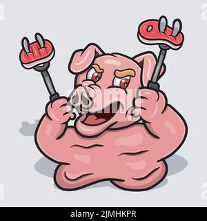 Ein Vektor-Illustration Maskottchen Cartoon-Figur von Schwein Holding Fleisch Stock Vektor