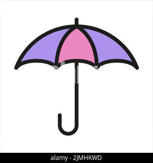 Flaches Symbol in Schirmfarbe mit isoliertem Strich auf weißem Hintergrund. Regenschirm-Vektorsymbol für Web-, Mobil-, App- und ui-Design Stock Vektor