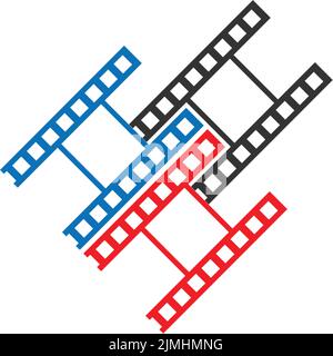 Ein Vektordesign aus einer bunten Reihe von Filmstreifen-Logo-Illustrationen isoliert auf einem weißen Hintergrund Stock Vektor