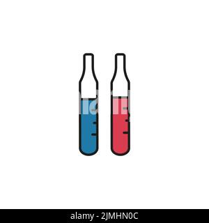 Vektorgrafik für Liniensymbole von Glasröhrchen. Laborbehälter aus Glas für Experimente und Analysen. Medizinische oder wissenschaftliche chemische Geräte Stock Vektor