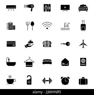 Hotel Silhouette Vektor-Symbole isoliert auf weiß. Hotel Icon Set für Web, mobile Apps, ui-Design und Print Stock Vektor