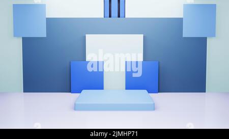 Abstrakte architektonischen Hintergrund mit weißen und blauen Boxen Installation. 3D-Render Abbildung Stockfoto