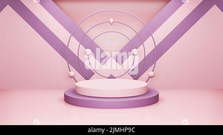 3D Rendering, abstrakter geometrischer Hintergrund, minimalistische primitive Formen, moderner Nachbau, leere Schablone, Leere Vitrine, Shop di Stockfoto