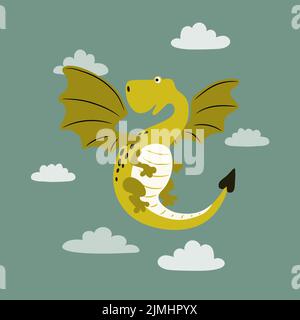 Cartoon fliegender Drache. Niedliches Tier. Vektorgrafik flach. Stock Vektor