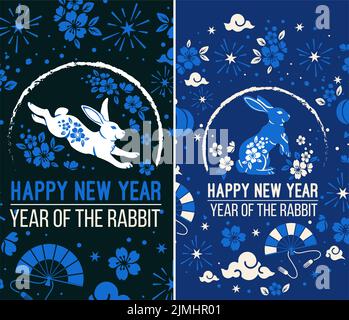 Chinesisches Neujahr, Jahr des Hasen, glückliches neues Jahr 2023, Sternzeichen für Grußkarte, Einladung, Poster, Broschüre, Kalender, Flyer, Banner. Stock Vektor
