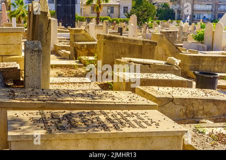 Tel-Aviv, Israel - 26. Mai 2022: Blick auf den historischen Trumpeldor-Friedhof mit verschiedenen Grabsteinen in Tel-Aviv, Israel Stockfoto