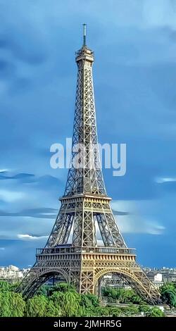 Ein vertikales Design des Eiffelturms mit Wolken im Hintergrund Stock Vektor