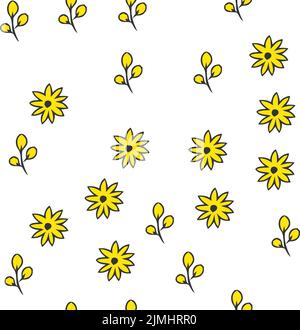 Einfache florale Struktur. Silhouetten von Blumen. Kleine Wiesenpflanzen. Sommer botanischen Hintergrund. Stock Vektor