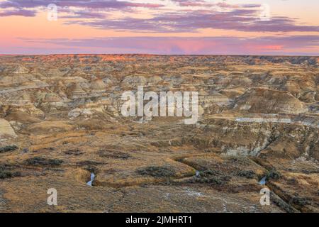 Ein Blick auf die Badlands im Dinosaur Provincial Park im Süden Albertas Stockfoto