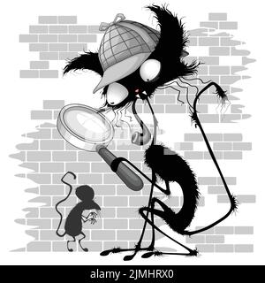 Witziger Sherlock Holmes Parody Cat Cartoon mit seiner traditionellen Tabakpfeife und seiner Lupe. Original-Vektorgrafiken Stock Vektor