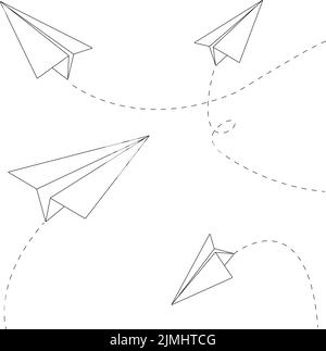 Papierflugzeuge fliegen im Klassenzimmer. Vektor schwarz-weiß Malseite Stock Vektor