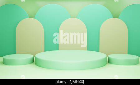 3D Rendering grün hell Zylinder Podium minimal Studio Hintergrund. Abstract 3D geometrische Form Objekt Illustration Rendern. Dis Stockfoto