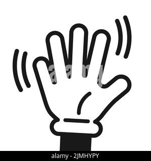 Cartoon Hand mit weißem Handschuh winken. Geste mit Hallo oder auf Wiedersehen. Vektorsymbol isoliertes Symbol auf weißem Hintergrund Stock Vektor